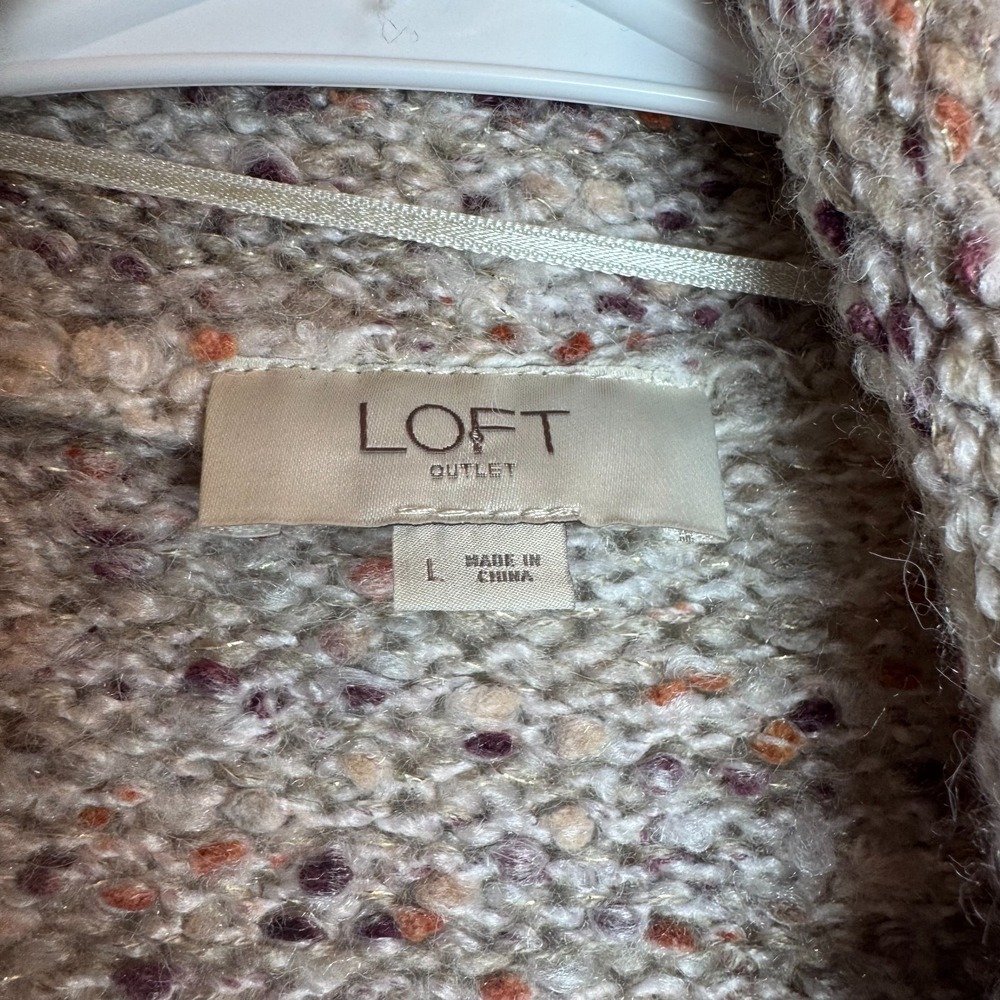 LOFT Outlet Open Front Knit Vest Large Beige Speckled Sleeveless Cardigan - Picture 2 of 4